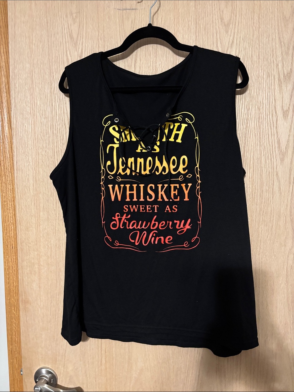 Black Lace-Up Graphic Tank Top - Tennessee Whiskey Strawberry Wine